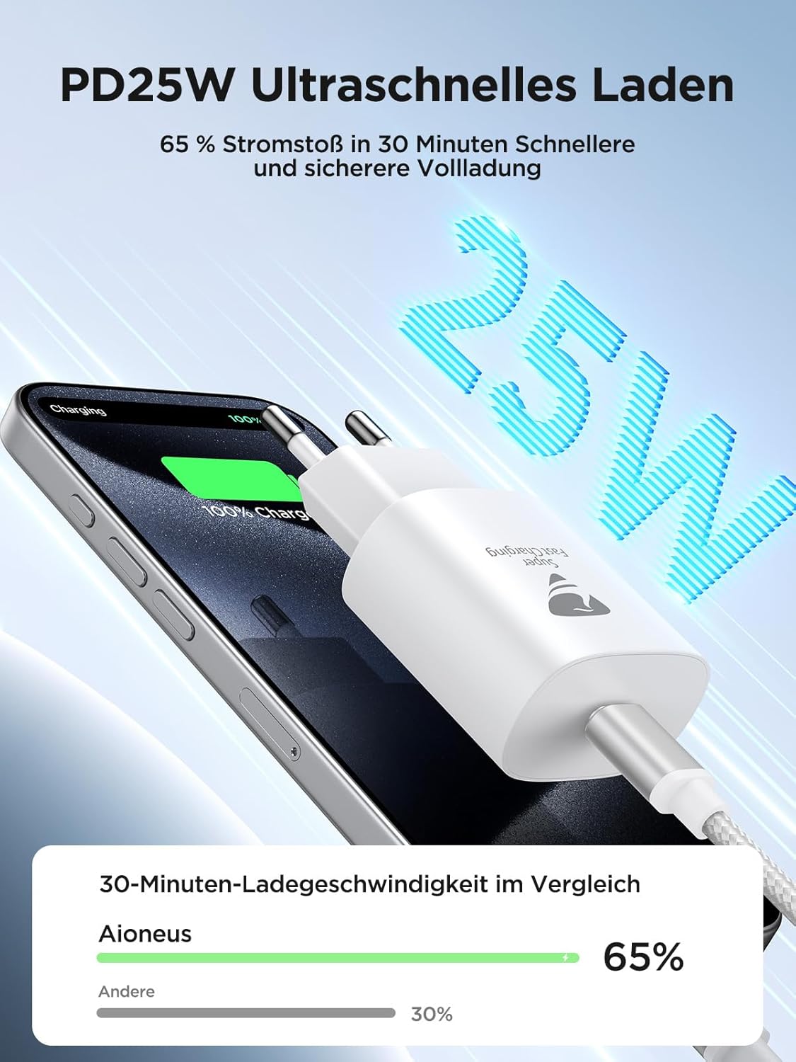 25W USB-C Schnellladegerät mit Power Delivery weiß
